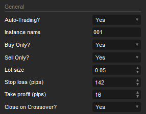 cTrader MA Crossover General Settings